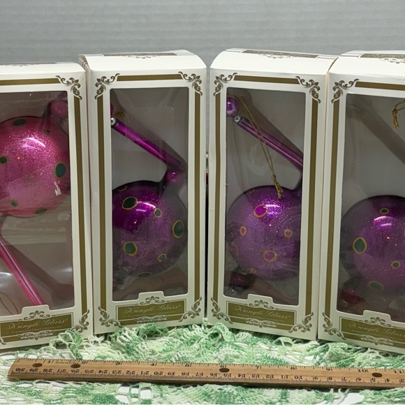 VTG KURT ADLER 6 Polka-Dot Kringle Glass Christmas Ornament Orig Box Fuchsia/Gr - Picture 1 of 16